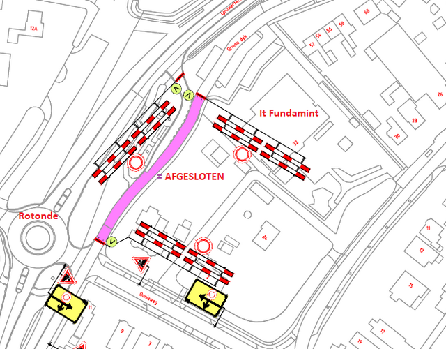 Tijdelijk afgesloten Tijdelijke bushalte Griene dyk bij de Offingaweg hallum omleiding bus busbaan buslus aanleg school rotonde Fundamint school